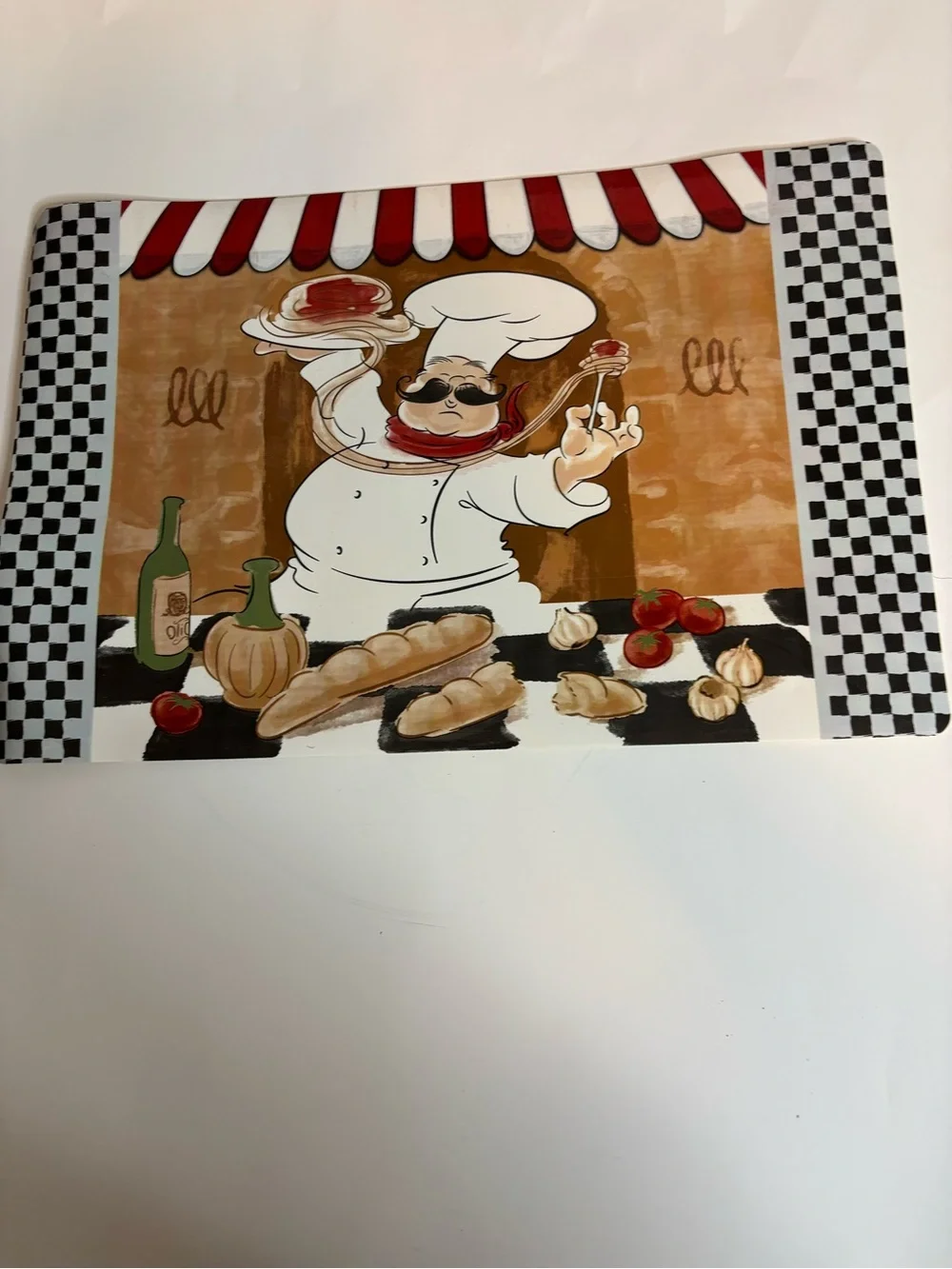 Vintage fat Chef Illustration Kitchen Placemat Set of 3 - Red, Black, White